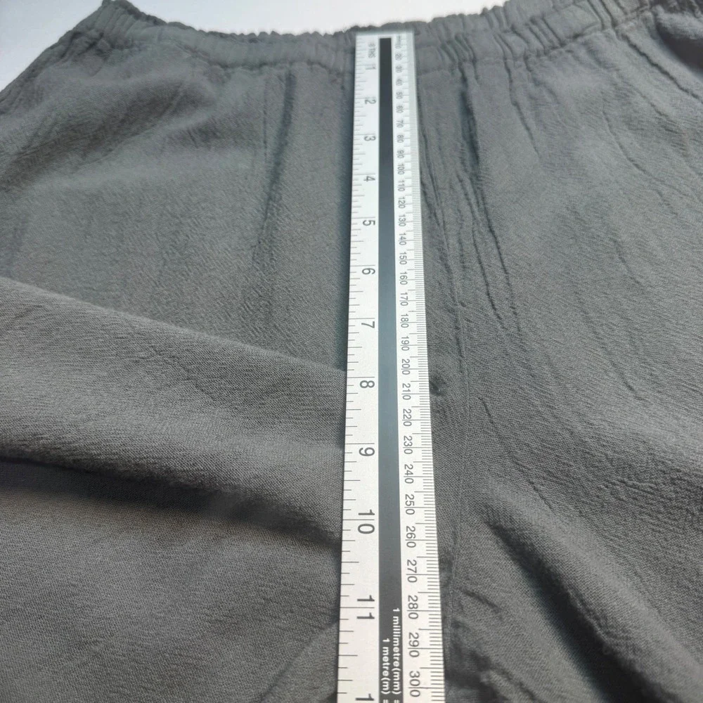 Oh My Gauze Womens Pants Large Greenish Grey Cotton Ruched Drawstring Boho - Picture 7 of 9